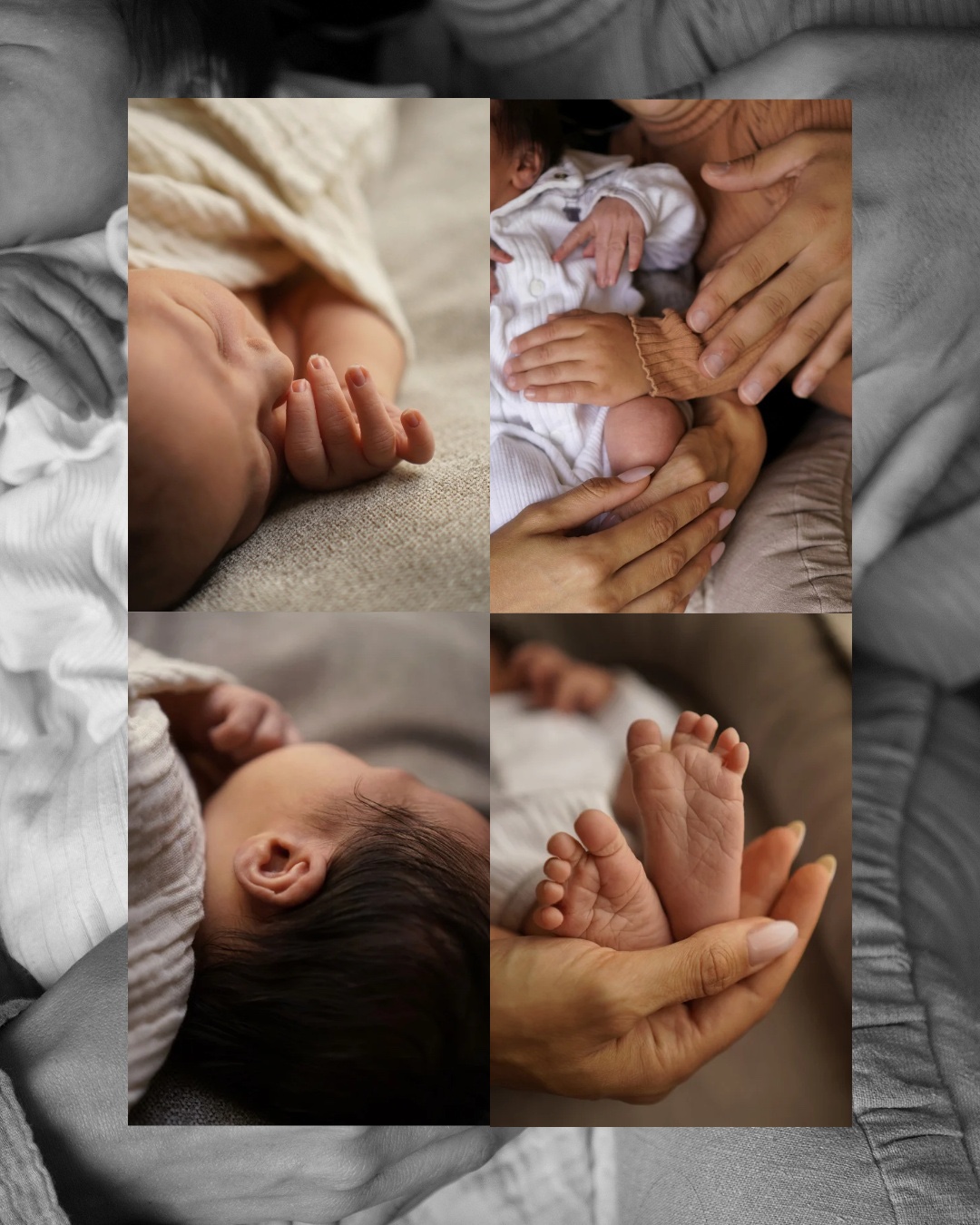 Collage of newborn details - hands and feet